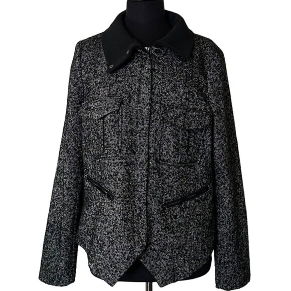 Women's GAP Black White Coat w/Zip Pockets Polyester Wool Blend Size L (READ) - Picture 1 of 16